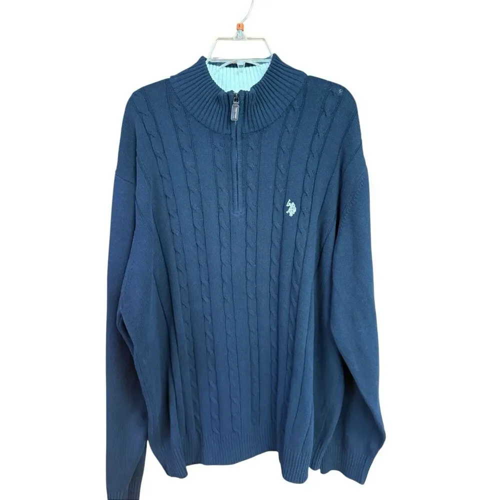 U.S. Polo Assn. men's quarter-zip cable knit sweater vertical textured cable pat